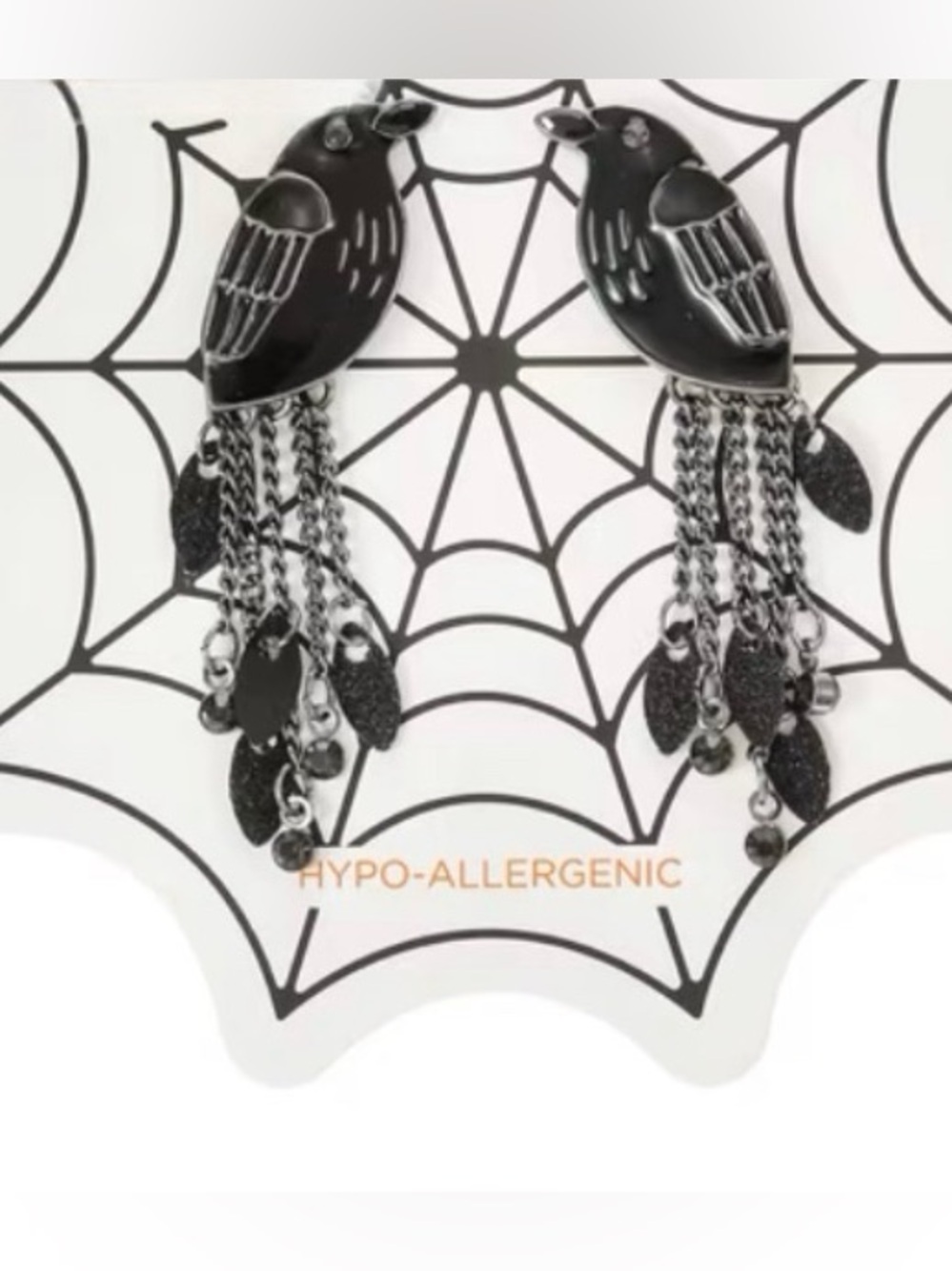 Hypo-Allergenic Black Crow Bird Halloween Dangle Earrings NWT